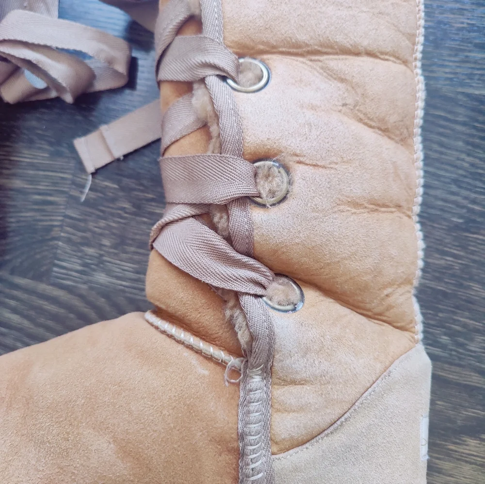 Y2K Boho Festival Love From Australia Tan Nomad Ugg Lace Up Boots 7.5